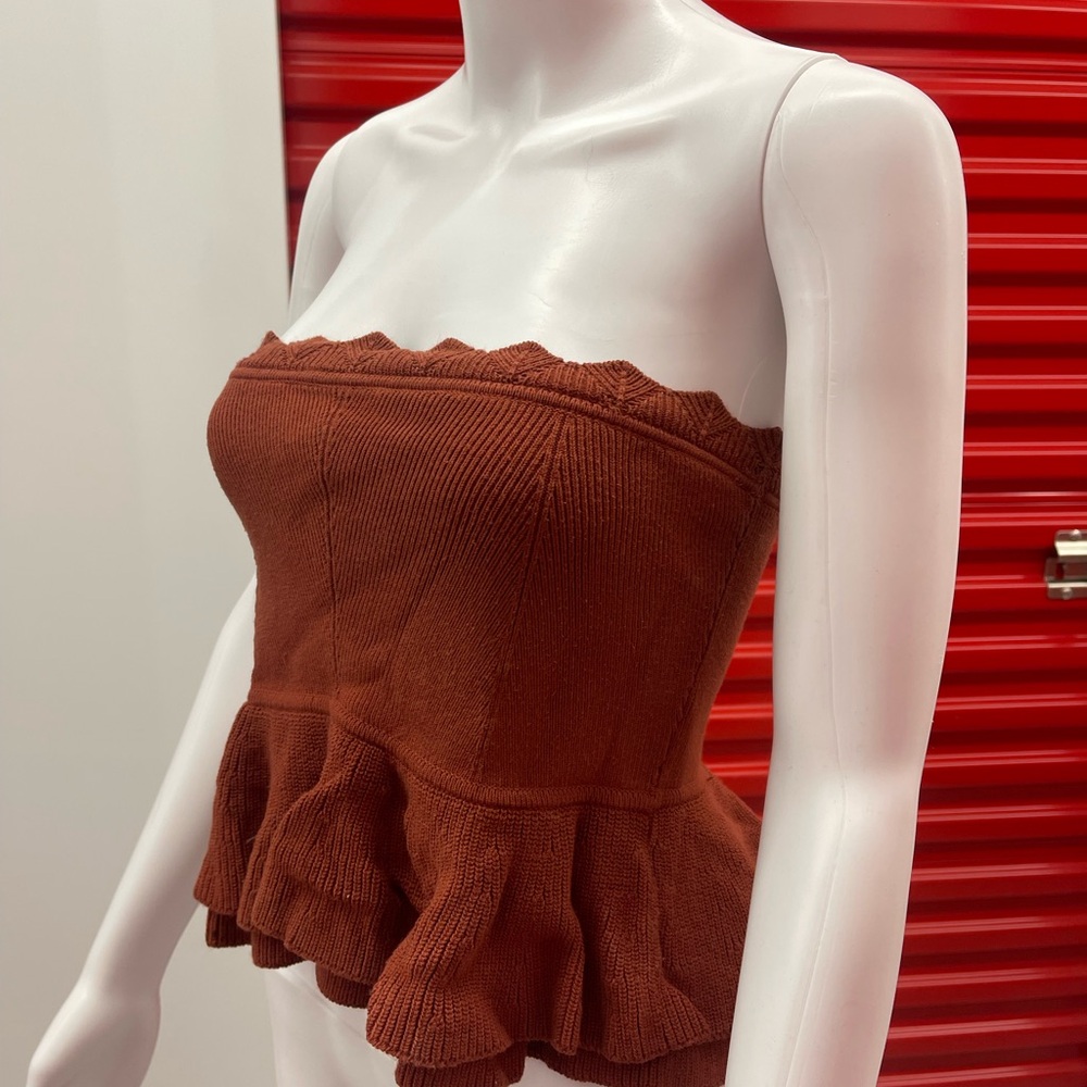 Club Monaco Rust Strapless Ruffle Crop Top - Picture 4 of 7